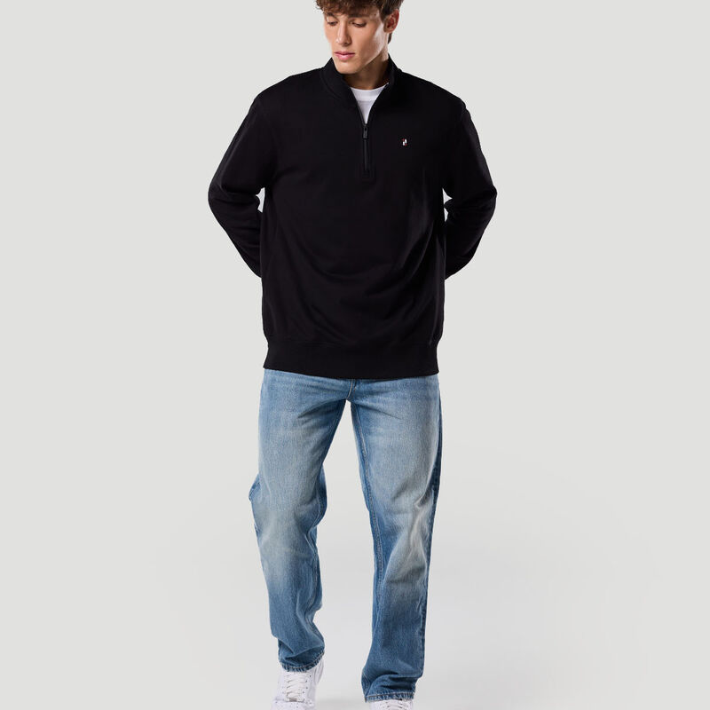 Suéter de Cuello Alto con Cremallera Media para Hombre-NEGRO AZABACHE