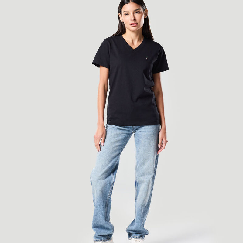 Camiseta de Cuello en V para Mujer-NEGRO AZABACHE